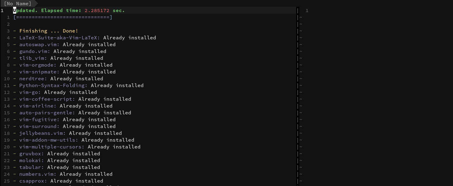 Screenshot of vim-plug plugin manager in action